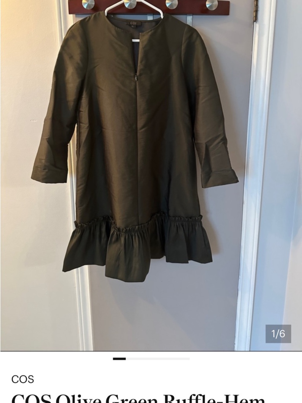COS Olive Ruffle-Hem Trench Coat